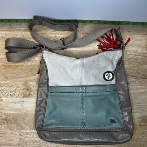 The Sak Crossbody Bag Tan/Blue Leather Boho Handbag Purse